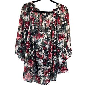 Floral Chiffon Blouse With 3/4 Sleeves AGB Woman 3X